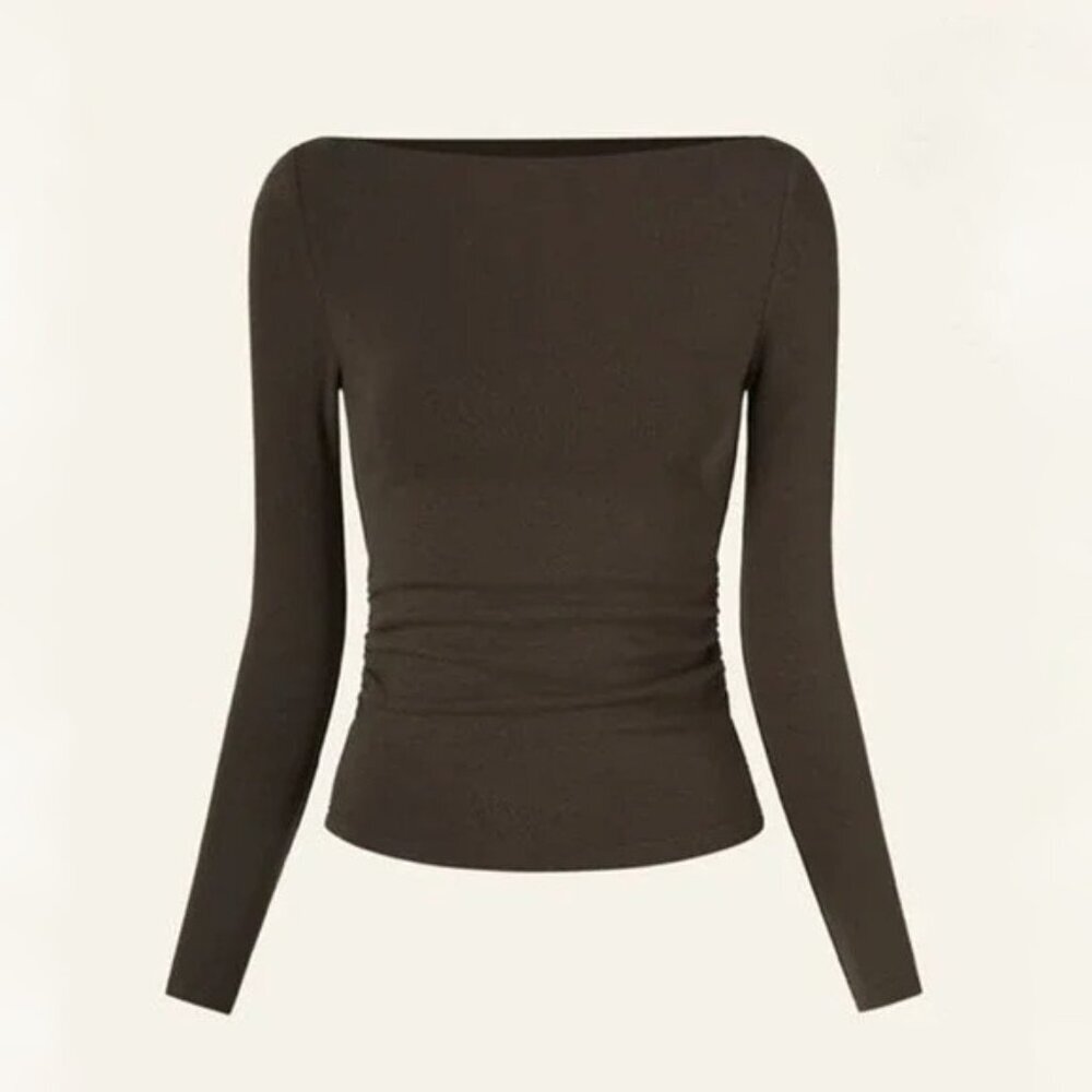 NWT OGL Espresso Brown Modern Side Ruched Boatneck Brami Top XS - Picture 3 of 16